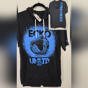 *NWT* Ecko Unltd. Hooded Black/Blue Short Sleeve Front/Back Graphic Shirt,  S